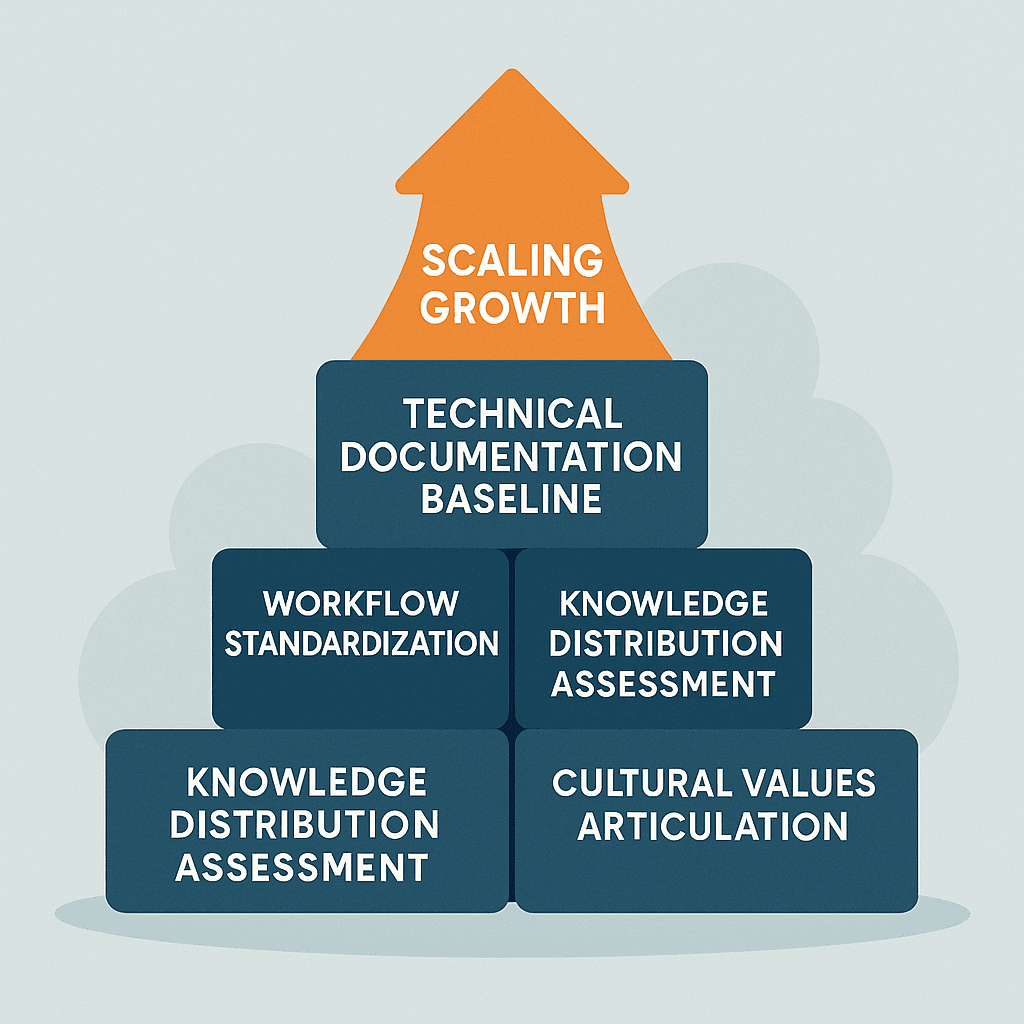 Foundational elements illustrated as building blocks with scaling growth